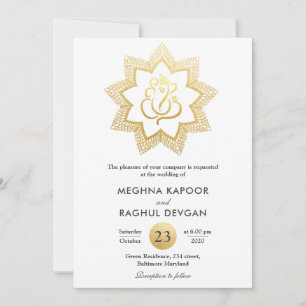 Invitación Relieve metalizado dorado elegante Ganesha  Boda d