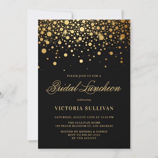 Invitación Relieve metalizado dorado falso Confetti Black Bri (Anverso)