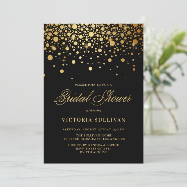 Invitación Relieve metalizado dorado falso Confetti Black Bri (Anverso de pie)