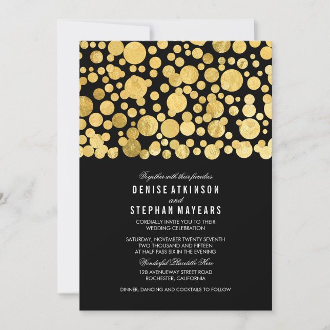 Invitación Relieve metalizado dorado falso Confetti Invitació (Anverso)