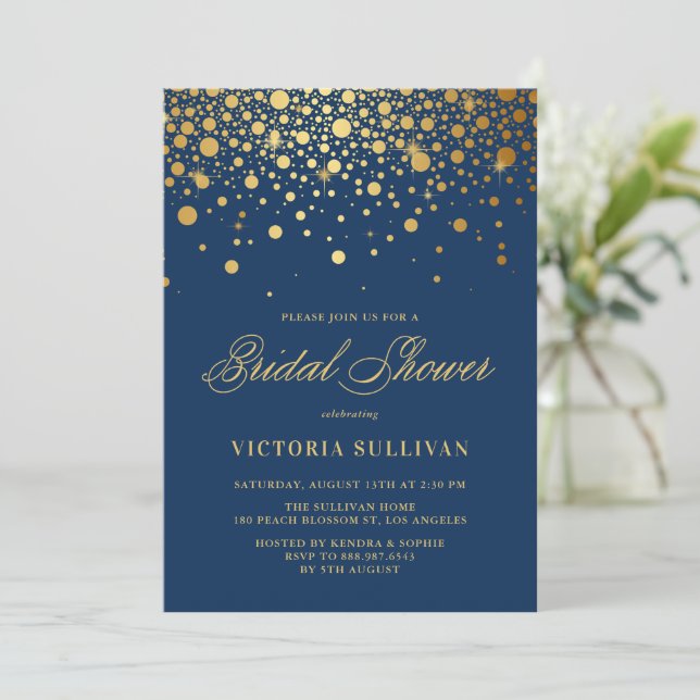 Invitación Relieve metalizado dorado falso Confetti Marina Du (Anverso de pie)