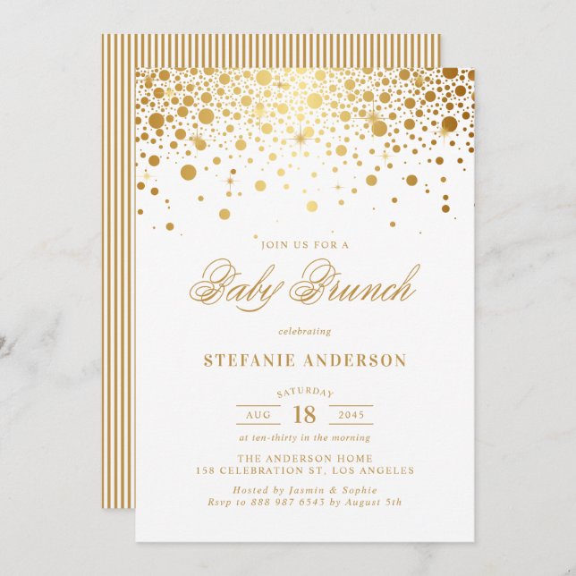 Invitación Relieve metalizado dorado falso confetti puntos Ba (Anverso / Reverso)