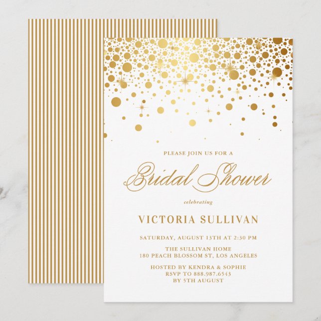 Invitación Relieve metalizado dorado falso confetti puntos du (Anverso / Reverso)