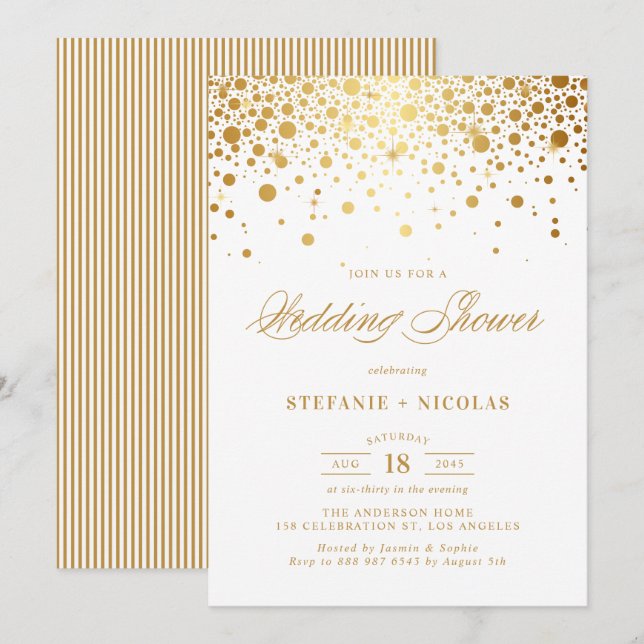 Invitación Relieve metalizado dorado falso confetti puntos du (Anverso / Reverso)