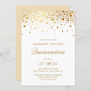 Invitación Relieve metalizado dorado falso confetti puntos Qu