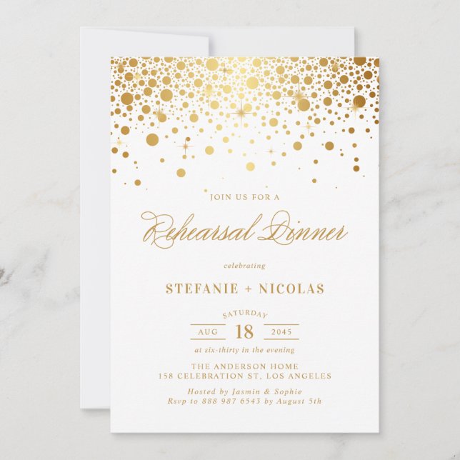 Invitación Relieve metalizado dorado falso elegante ensayo in (Anverso)