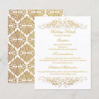 Invitación Relieve metalizado dorado falso Flourish Damask We