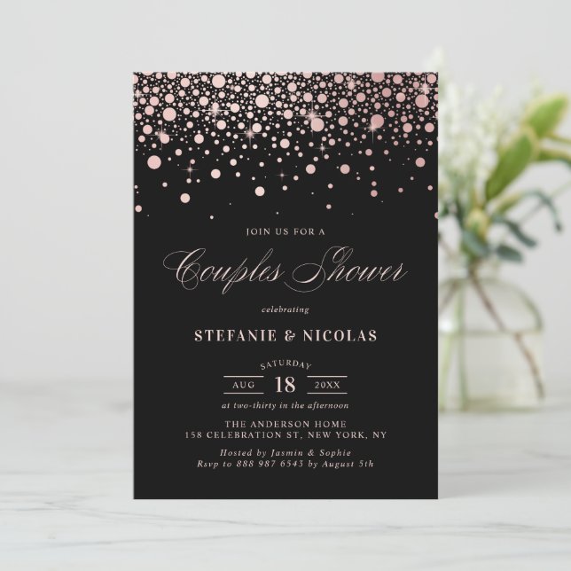 Invitación Relieve metalizado dorado falso Rosa Confetti Pare (Anverso de pie)