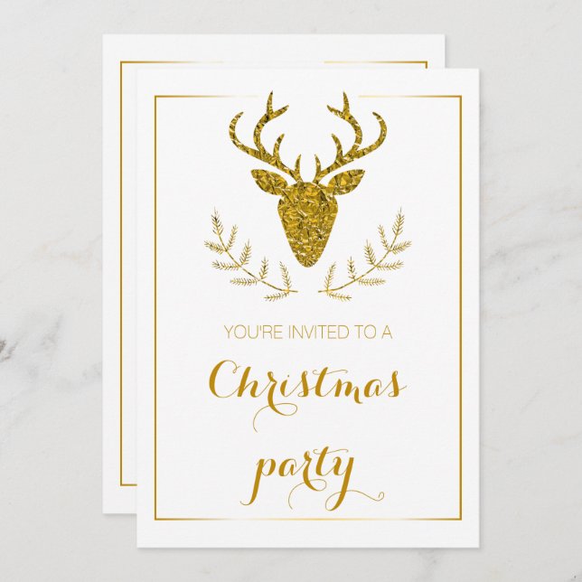 Invitación Relieve metalizado dorado falso Textured Deer Head (Anverso / Reverso)