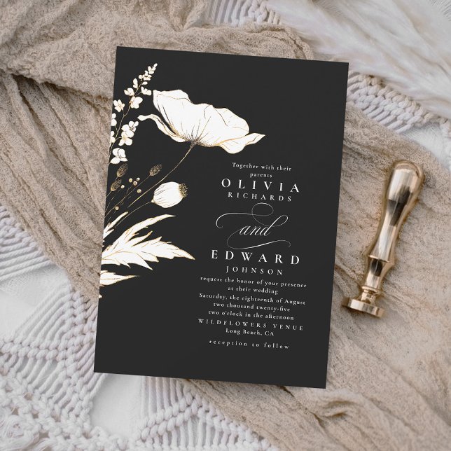 Invitación Relieve metalizado dorado falso Wildflowers Boda Ú (Subido por el creador)