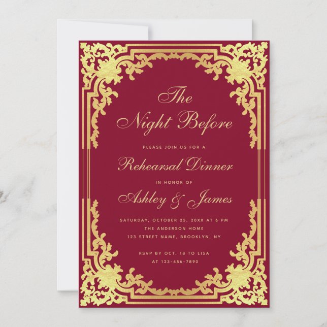 Invitación Relieve metalizado dorado Faux de la cena de Borgo (Anverso)