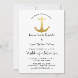 Invitación Relieve metalizado dorado Faux Nautical| Boda oceá