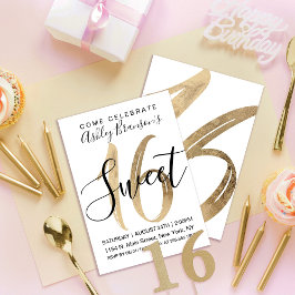 Invitación Relieve metalizado dorado Faux White Girly dulce 1