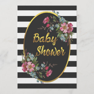 Invitación Relieve metalizado dorado floral Baby Shower Banda