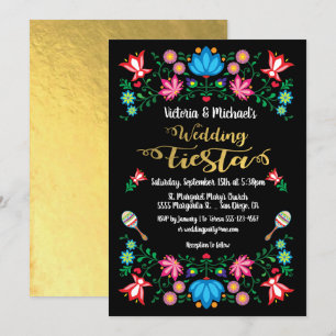 Invitación Relieve metalizado dorado Floral Boda mexicana Fie