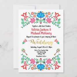 Invitación Relieve metalizado dorado Floral Boda mexicana Fie