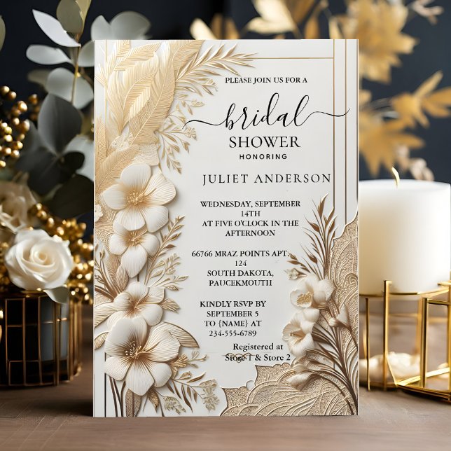 Invitación Relieve metalizado dorado floral de encaje Grabado (Subido por el creador)