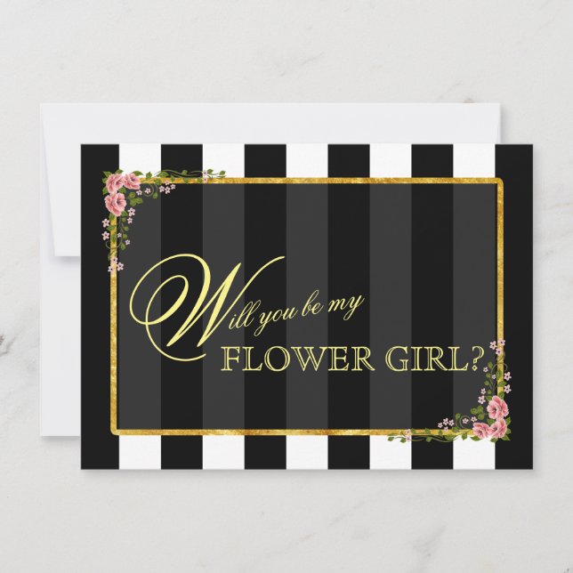 Invitación Relieve metalizado dorado floral, ¿ERES MI CHICA F (Anverso)