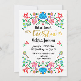 Invitación Relieve metalizado dorado Floral Mexicana Fiesta B