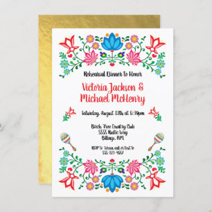 Invitación Relieve metalizado dorado Floral Mexicano Ensayo d