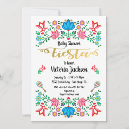 Invitación Relieve metalizado dorado Floral Mexicano Fiesta B