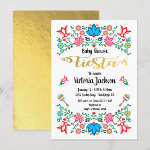 Invitación Relieve metalizado dorado Floral Mexicano Fiesta B