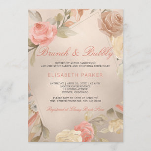 Invitación Relieve metalizado dorado Floral Peach Cream Faux 