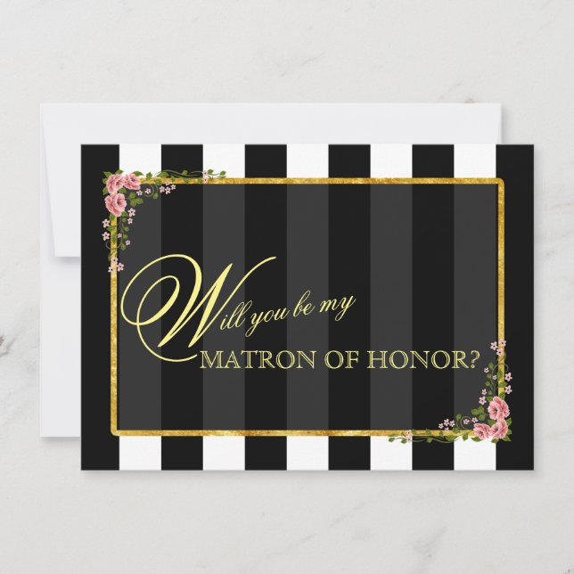 Invitación Relieve metalizado dorado floral, ¿SERÁS MI MATÓN  (Anverso)
