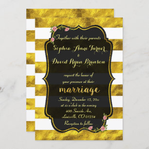 Invitación Relieve metalizado dorado floral Stripes Invitació