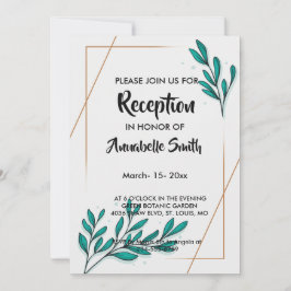 Invitación Relieve metalizado dorado floral verde deja recepc