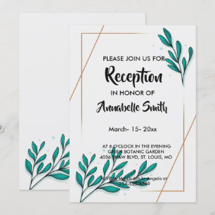 Invitación Relieve metalizado dorado floral verde deja recepc