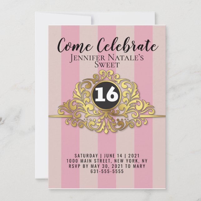 Invitación Relieve metalizado dorado Girly White Faux Dulce 1 (Anverso)