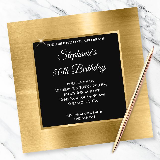 Invitación Relieve metalizado dorado Glam Black Overlay 50 cu (Subido por el creador)