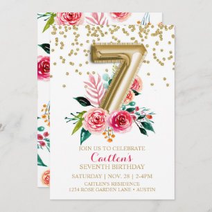 Invitación Relieve metalizado dorado Globo 7 Flores silvestre