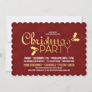 Invitación Relieve metalizado dorado Holly Navidades Fiesta