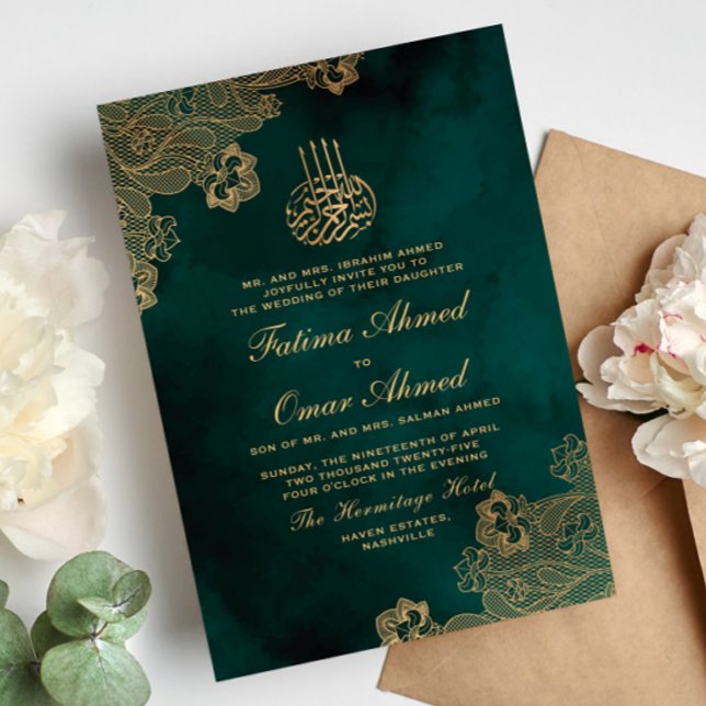 Invitación Relieve metalizado dorado Lace Boda musulmán islám (Subido por el creador)