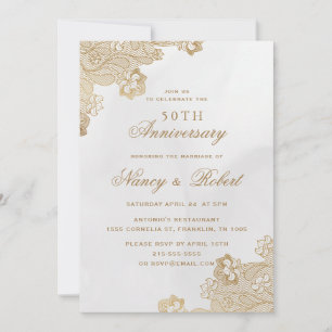 Invitación Relieve metalizado dorado Lace Ornate 50° aniversa
