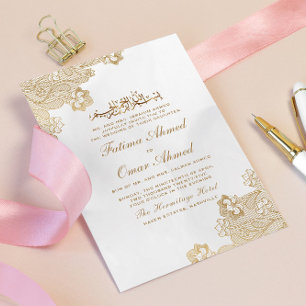Invitación Relieve metalizado dorado Lace Ornate Cream Boda m