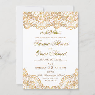 Invitación Relieve metalizado dorado Lace Ornate musulmán bla