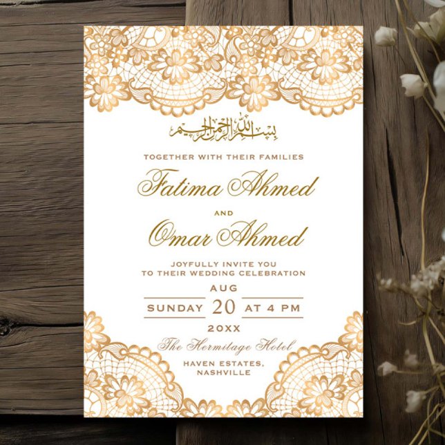 Invitación Relieve metalizado dorado Lace Ornate musulmán bla (Subido por el creador)