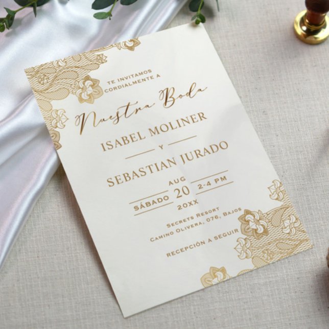 Invitación Relieve metalizado dorado Lace Ornate Nuestra Boda (Subido por el creador)