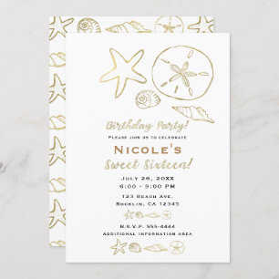 Invitación Relieve metalizado dorado Look Sea Shells Moda Bea
