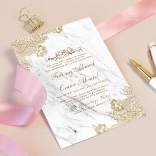 Invitación Relieve metalizado dorado Mármol blanco Boda musul