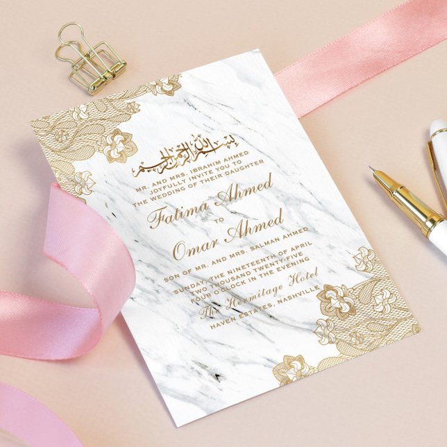 Invitación Relieve metalizado dorado Mármol blanco Boda musul (Subido por el creador)