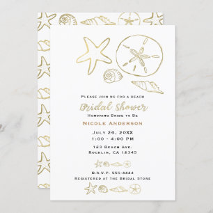 Invitación Relieve metalizado dorado Mira conchas marinas Mod