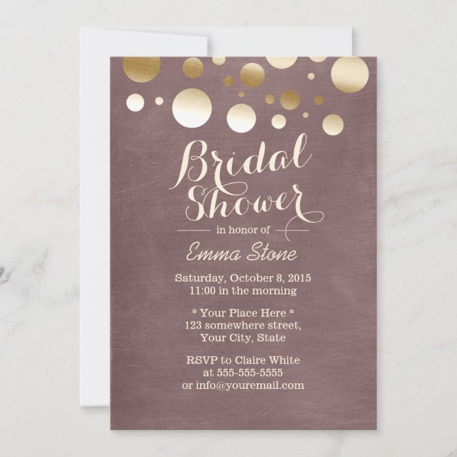 Invitación Relieve metalizado dorado moderno Confetti Dots Br (Anverso)