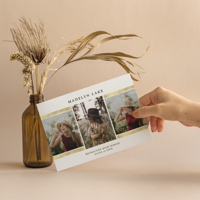 Invitación Relieve metalizado dorado moderno Foto graduación  (Subido por el creador)