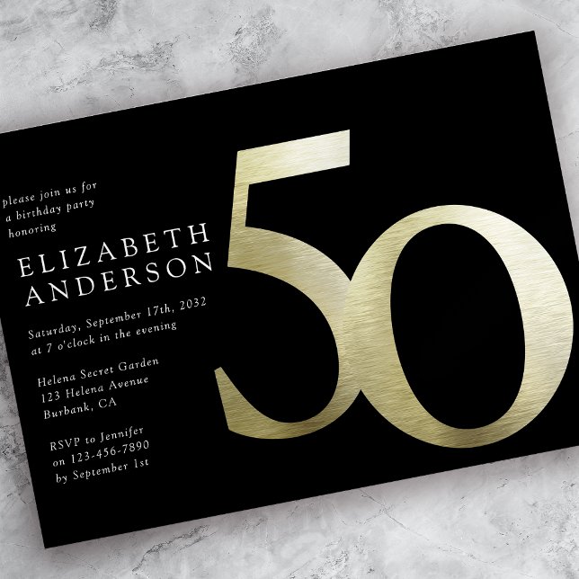 Invitación Relieve metalizado dorado Negro 50 cumpleaños (Subido por el creador)