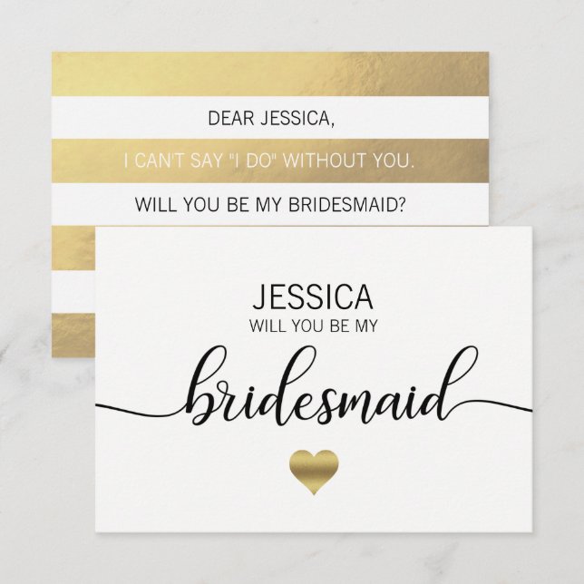 Invitación Relieve metalizado dorado negro falso ¿Serás mi da (Anverso / Reverso)