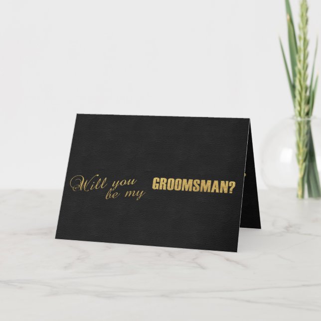 Invitación Relieve metalizado dorado Negro, serás mi GROOMSMA (Anverso)